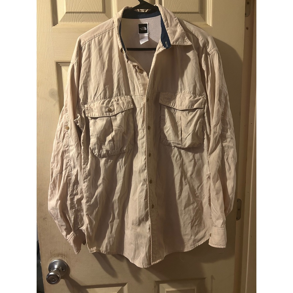 The North Face Mens Tan Nylon Long Sleeve Fishing Hiking Shirt Small
